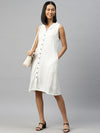 Cotton White Collared Offsleeve Shirt Dress