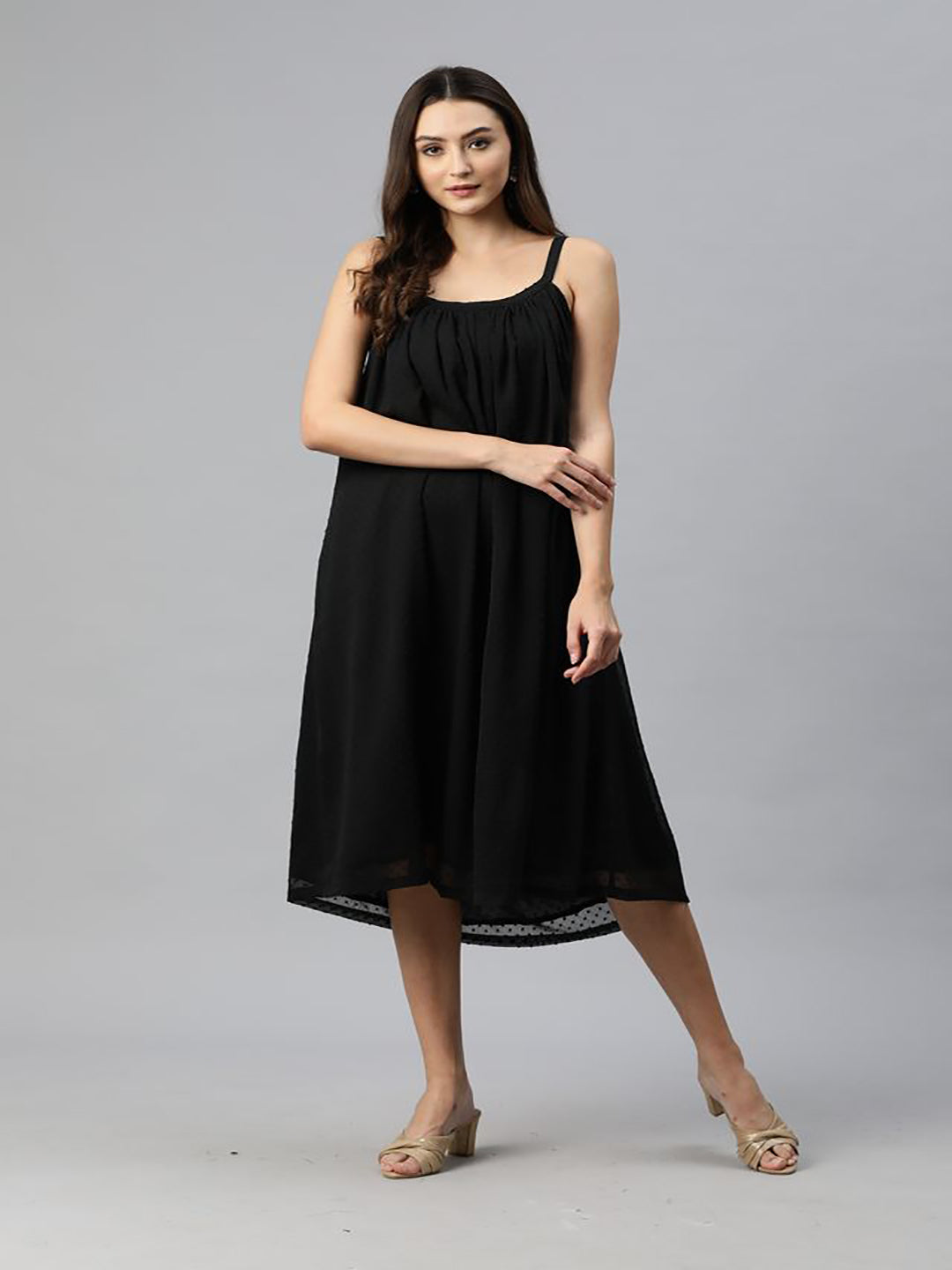 Strappy Chiffon Cotton Lined Black Dress