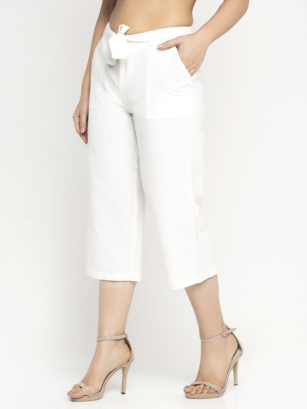 Women All Purpose White Capri Pants with Smart Fit 