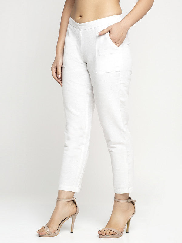 Ayaany Women All Purpose Casual Summer White Pants with Smart Fit