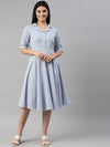 Collared Flared Blue Dress