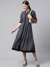 Ayaany Women Collared Pleated Blue Dress