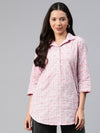 Women Blue Cotton Collared Casual Pink Top