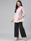 Women Blue Cotton Collared Casual Pink Top