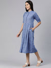 Collared Pleated Blue Dress
