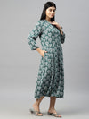Cotton Green Collared Pleated Dress
