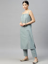 Pure Cotton Olive Strappy Kurta with Pants