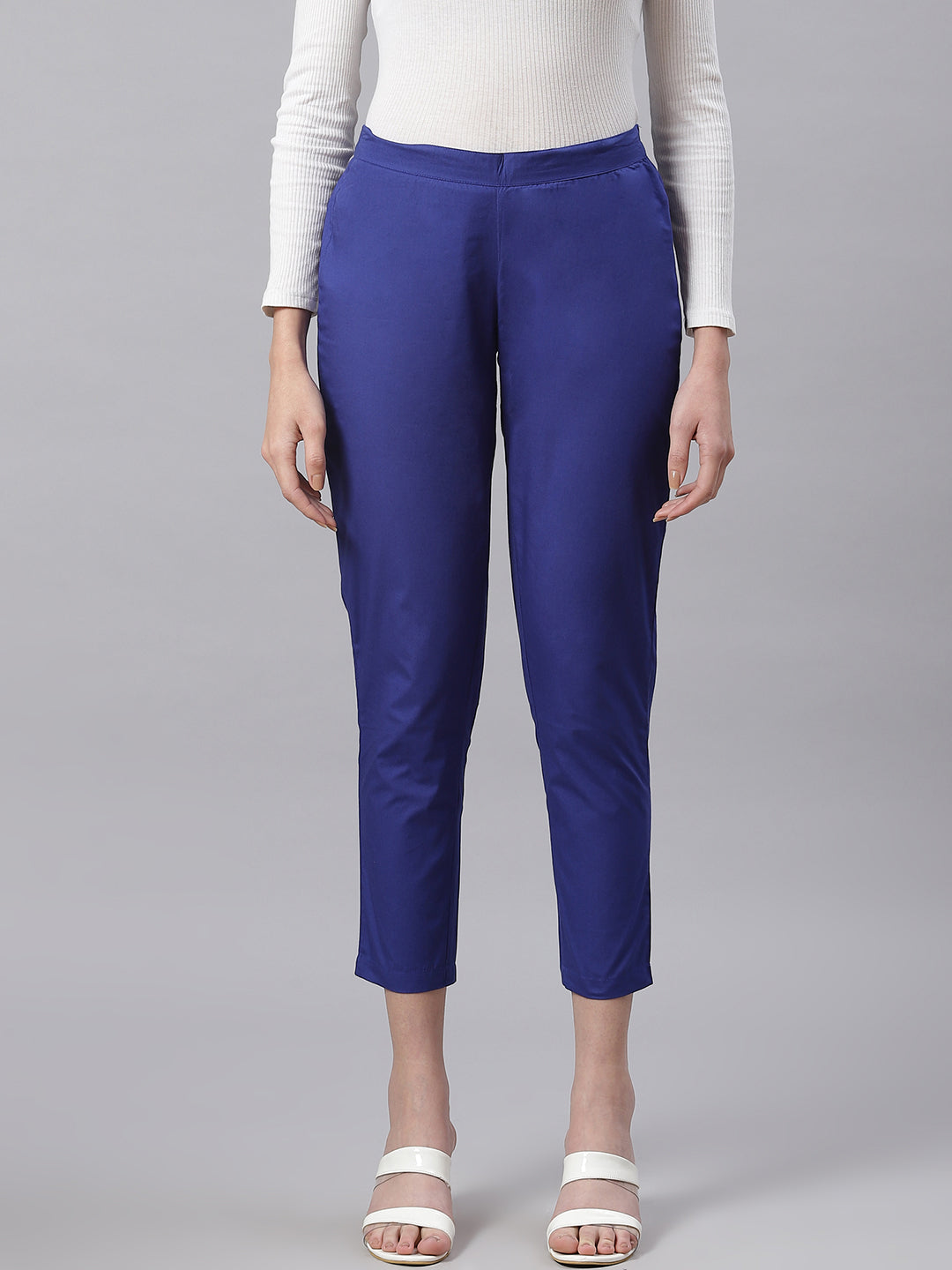 Buy Women Blue Regular Fit Solid Casual Trousers Online - 769866 | Allen  Solly