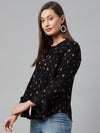 Ayaany Women Frilled Cotton Black Top