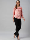 Ayaany Women Frilled Cotton Lined Chiffon Peach Top