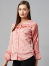 Ayaany Women Frilled Cotton Lined Chiffon Peach Top
