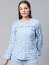 Ayaany Women Round Neck Frilled Blue Top