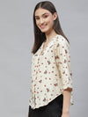 Collared Cream Front Open Shirt Top