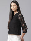 Ayaany Women Black Cotton Lined Net Lace Top
