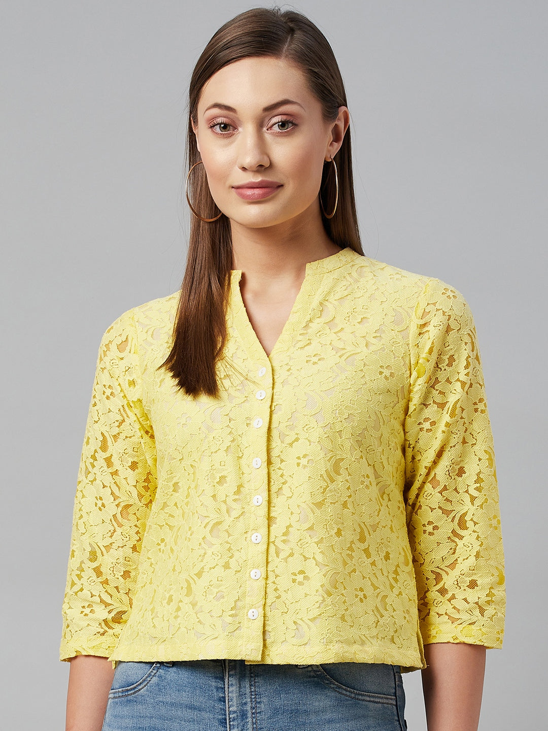 Ayaany Women Yellow Net Lace Cotton Lined  Top