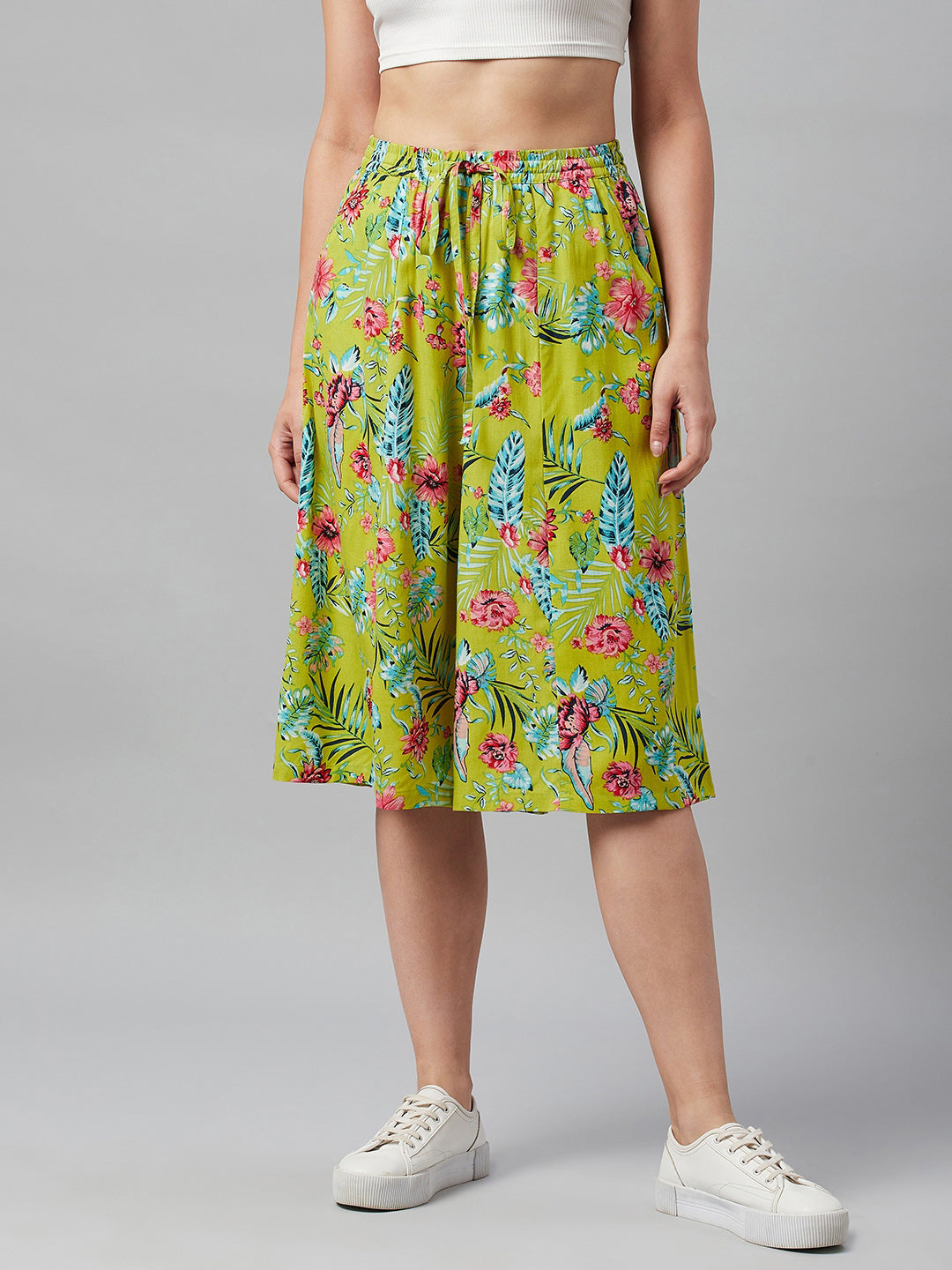 Ayaany Women Yellow Printed Casual Culotte