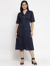 Ayaany Women Navy Blue Collared Dress with Pockets