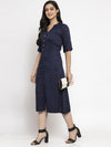 Ayaany Women Navy Blue Collared Dress with Pockets