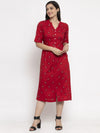Ayaany Women Red Collared Dress with Pockets