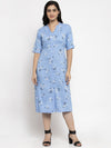 Ayaany Women Blue Collared Dress with Pockets
