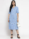 Ayaany Women Blue Collared Dress with Pockets