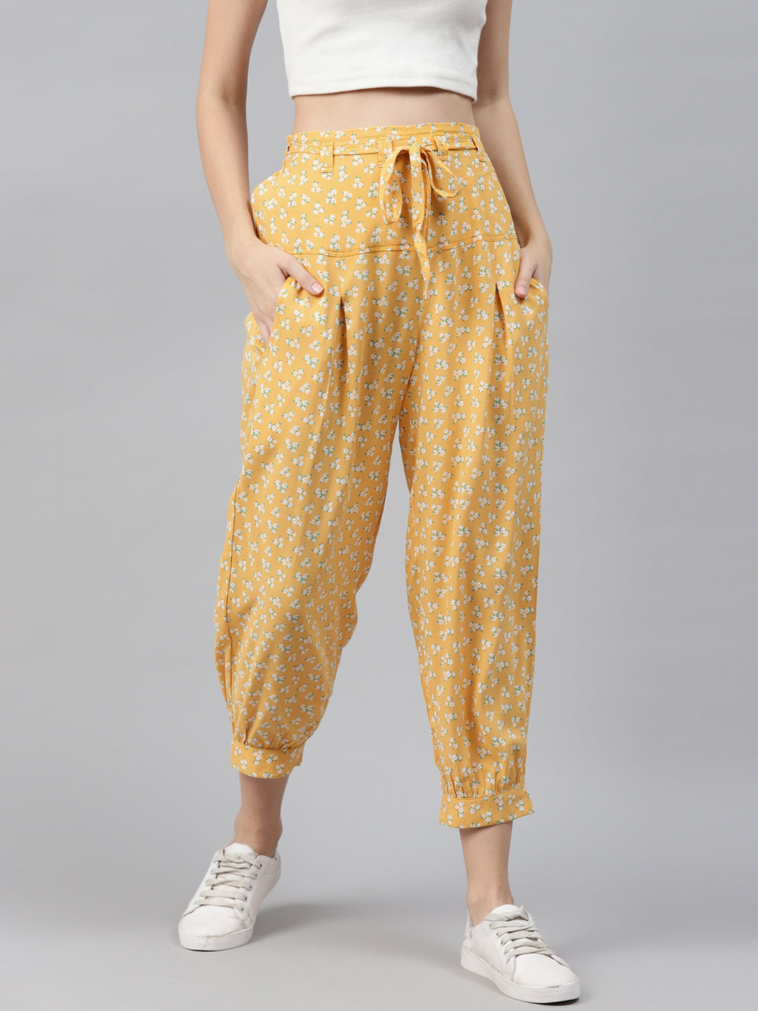 Yellow All Purpose Crop Pants With Smart Fit