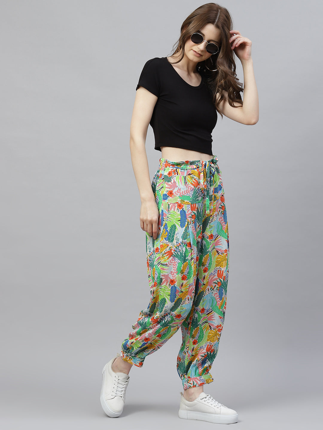 YOURS Plus Size Black Floral Harem Trousers  Yours Clothing