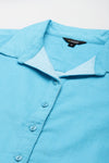 Collared Corduory Shirt Style Turquiose Blue Top