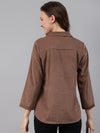 Collared Corduory Shirt Style Brown Top