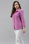 Collared Corduory Shirt Style Pink Top