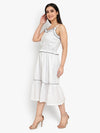 Ayaany Women White Cotton Lined Polka Frill Dress