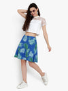 Women Blue Printed Floral Cotton Lined Short Skirt