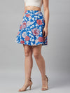 Ayaany Women Blue Printed Floral Cotton Lined Short Skirt