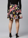 Printed Floral Cotton Black Short Skirt