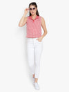 Women Collared Check Casual Crop Top