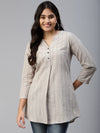 Ayaany Women All Purpose Collared Pleated Beige Tunic