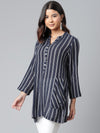 Navy Blue Cotton Tunic With Front Pocket