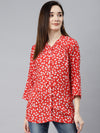 Ayaany Women V Neck Frilled Red Shirt 