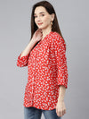 Ayaany Women V Neck Frilled Red Shirt 