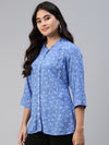 Ayaany Women All Purpose V Neck Frilled Blue Shirt