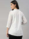 V Neck Frilled Cotton White Lined Shirt