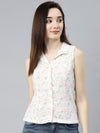 Ayaany Women Collared Front Open White Shirt