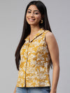 Ayaany Women Collared Front Open Mustard Shirt