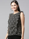 Ayaany Women Round Neck Black Frilled Top