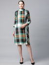 Ayaany Women Cotton Flannel Multicolor High Neck Asymmntreic Dress