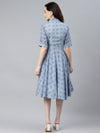 Ayaany Women Collared Flared Blue Dress