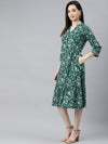 Ayaany Women Collared Frill Tier Green Dress