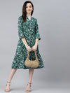 Ayaany Women Collared Frill Tier Green Dress