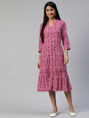 Ayaany Women Collared Frill Tier Pink Dress