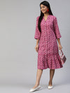 Ayaany Women Collared Frill Tier Pink Dress